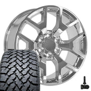 Set(4) 20x9 CV92 Chrome - 6x139.7 +27ET with 275/55r20 TBB TS-37 AT Tires &amp; TPMS