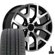 20" Replica Wheels fit GMC Sierra 1500 - CV92 Gloss Black Machined 20x9, Bridgestone Tires &amp; TPMS Set