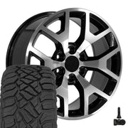 Set(4) 20x9 CV92 Gloss Black Machined - 6x139.7 +27ET with 275/55r20 Sailun TerraMax RT Tires &amp; TPMS