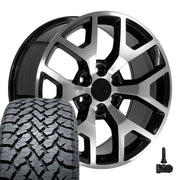 Set(4) 20x9 CV92 Gloss Black Machined - 6x139.7 +27ET with 275/55r20 TBB TS-37 AT Tires &amp; TPMS