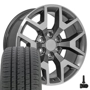 Set(4) 20x9 CV92 Gloss Gunmetal Machined - 6x139.7 +27ET with 275/55r20 Bridgestone Dueler Alenza HL Plus Tires &amp; TPMS