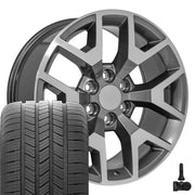 Set(4) 20x9 CV92 Gloss Gunmetal Machined - 6x139.7 +27ET with 275/55r20 Goodyear Eagle LS2 Tires &amp; TPMS