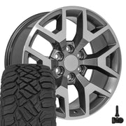 Set(4) 20x9 CV92 Gloss Gunmetal Machined - 6x139.7 +27ET with 275/55r20 Sailun TerraMax RT Tires &amp; TPMS