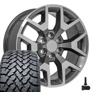 Set(4) 20x9 CV92 Gloss Gunmetal Machined - 6x139.7 +27ET with 275/55r20 TBB TS-37 AT Tires &amp; TPMS