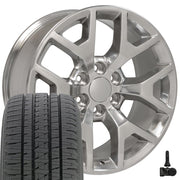 20" Replica Wheels fit GMC Sierra 1500 - CV92 Polished 20x9, Bridgestone Tires &amp; TPMS Set