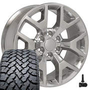 Set(4) 20x9 CV92 Polished - 6x139.7 +27ET with 275/55r20 TBB TS-37 AT Tires &amp; TPMS
