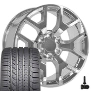 22" Replica Wheels fit GMC Sierra 1500 - CV92 Chrome 22x9, Goodyear Tires &amp; TPMS Set