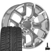 22" Replica Wheels fit GMC Sierra 1500 - CV92 Chrome 22x9, Ironman Tires &amp; TPMS Set