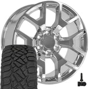 Set(4) 22x9 CV92 Chrome - 6x139.7 +31ET with 285/45r22 Sailun TerraMax RT Tires &amp; TPMS