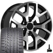 22" Replica Wheels fit GMC Sierra 1500 - CV92 Gloss Black Machined 22x9, Goodyear Tires &amp; TPMS Set