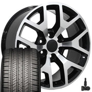Set(4) 22x9 CV92 Gloss Black Machined - 6x139.7 +31ET with 285/45r22 Goodyear Eagle Touring Tires &amp; TPMS