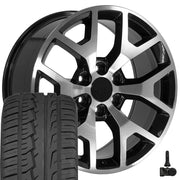 22" Replica Wheels fit GMC Sierra 1500 - CV92 Gloss Black Machined 22x9, Ironman Tires &amp; TPMS Set