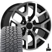 22" Replica Wheels fit GMC Sierra 1500 - CV92 Gloss Black Machined 22x9, Sailun Tires &amp; TPMS Set