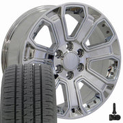 Set(4) 20x8.5 CV93 Chrome with Chrome Insert - 6x139.7 +31ET with 275/55r20 Bridgestone Dueler Alenza HL Plus Tires &amp; TPMS