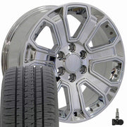 Set(4) 22x9 CV93B Chrome with Chrome Insert - 6x139.7 +24ET with 285/45r22 Bridgestone Dueler Alenza HL Tires &amp; TPMS