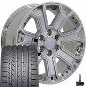Set(4) 22x9 CV93B Chrome with Chrome Insert - 6x139.7 +24ET with 285/45r22 Goodyear Eagle Sport Tires &amp; TPMS