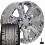 Set(4) 22x9 CV93B Chrome with Chrome Insert - 6x139.7 +24ET with 285/45r22 Goodyear Eagle Touring Tires &amp; TPMS