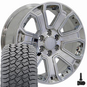 Set(4) 22x9 CV93B Chrome with Chrome Insert - 6x139.7 +24ET with 285/45r22 Sailun TerraMax AT2 Tires &amp; TPMS