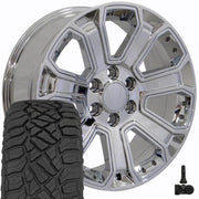 Set(4) 22x9 CV93B Chrome with Chrome Insert - 6x139.7 +24ET with 285/45r22 Sailun TerraMax RT Tires &amp; TPMS