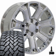 Set(4) 22x9 CV93B Chrome with Chrome Insert - 6x139.7 +24ET with 285/45r22 TBB TS-37 AT Tires &amp; TPMS