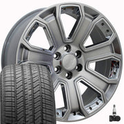 Set(4) 22x9 CV93 Gloss Hyper Black with Chrome Insert - 6x139.7 +24ET with 275/50r22 Bridgestone Alenza A/S 02 Tires &amp; TPMS