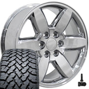 Set(4) 20x8.5 CV94 Chrome - 6x139.7 +31ET with 275/55r20 TBB TS-37 AT Tires &amp; TPMS