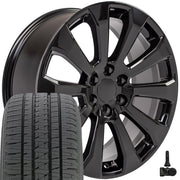 Set(4) 22x9 CV95 Gloss Black - 6x139.7 +28ET with 285/45r22 Bridgestone Dueler Alenza HL Tires &amp; TPMS