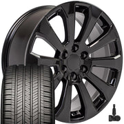 Set(4) 22x9 CV95 Gloss Black - 6x139.7 +28ET with 285/45r22 Goodyear Eagle Touring Tires &amp; TPMS