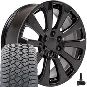 Set(4) 22x9 CV95 Gloss Black - 6x139.7 +28ET with 285/45r22 Sailun TerraMax AT2 Tires &amp; TPMS