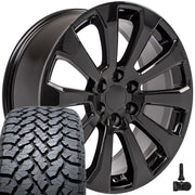 Set(4) 22x9 CV95 Gloss Black - 6x139.7 +28ET with 285/45r22 TBB TS-37 AT Tires &amp; TPMS