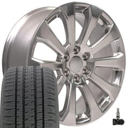 Set(4) 22x9 CV95 Polished - 6x139.7 +28ET with 285/45r22 Bridgestone Dueler Alenza HL Tires &amp; TPMS