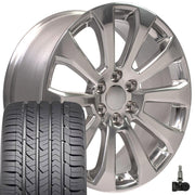 Set(4) 22x9 CV95 Polished - 6x139.7 +28ET with 285/45r22 Goodyear Eagle Sport Tires &amp; TPMS