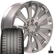 Set(4) 22x9 CV95 Polished - 6x139.7 +28ET with 285/45r22 Goodyear Eagle Touring Tires &amp; TPMS