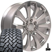 Set(4) 22x9 CV95 Polished - 6x139.7 +28ET with 285/45r22 TBB TS-37 AT Tires &amp; TPMS