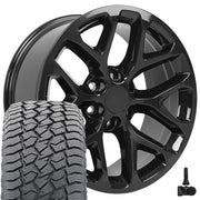 20" Replica Wheels fit Chevrolet Silverado 1500 - CV98B Gloss Black 20x9, Sailun Tires &amp; TPMS Set