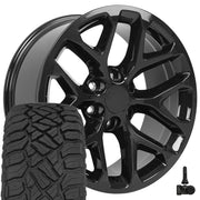 OE Wheels CV98B 20x9 6x139.7 Gloss Black Wheels 275-55-20 Sailun TerraMax RT Tires TPMS SET