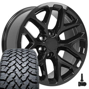 Set(4) 20x9 CV98B Gloss Black - 6x139.7 +24ET with 275/55r20 TBB TS-37 AT Tires &amp; TPMS