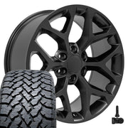 Set(4) 20x9 CV98 Satin Black - 6x139.7 +24ET with 275/55r20 TBB TS-37 AT Tires &amp; TPMS