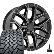 Set(4) 20x9 CV98 Gloss Black with Milled Edge - 6x139.7 +24ET with 275/55r20 TBB TS-37 AT Tires &amp; TPMS