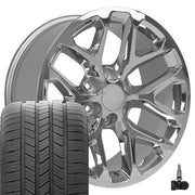 Set(4) 20x9 CV98B Chrome - 6x139.7 +24ET with 275/55r20 Goodyear Eagle LS2 Tires &amp; TPMS