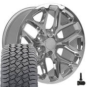 20" Replica Wheels fit Chevrolet Silverado 1500 - CV98B Chrome 20x9, Sailun Tires &amp; TPMS Set