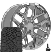 Set(4) 20x9 CV98B Chrome - 6x139.7 +24ET with 275/55r20 Sailun TerraMax RT Tires &amp; TPMS
