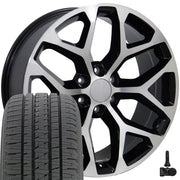 Set(4) 20x9 CV98B Gloss Black Machined - 6x139.7 +27ET with 275/55r20 Bridgestone Dueler Alenza HL Plus Tires &amp; TPMS