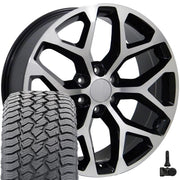 Set(4) 20x9 CV98B Gloss Black Machined - 6x139.7 +27ET with 275/55r20 Sailun TerraMax AT2 Tires &amp; TPMS