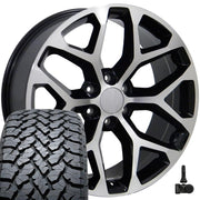 Set(4) 20x9 CV98 Gloss Black Machined - 6x139.7 +27ET with 275/55r20 TBB TS-37 AT Tires &amp; TPMS