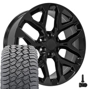 22" Replica Wheels fit Chevrolet Silverado 1500 - CV98B Gloss Black 22x9, Sailun Tires &amp; TPMS Set