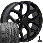 Set(4) 22x9 CV98 Satin Black - 6x139.7 +24ET with 275/50r22 Bridgestone Alenza A/S 02 Tires &amp; TPMS