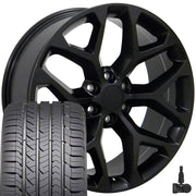OE Wheels CV98 22x9 6x139.7 Satin Black Wheels 285-45-22 Goodyear Eagle Sport Tires TPMS SET