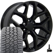 22" Replica Wheels fit Chevrolet Silverado 1500 - CV98B Satin Black 22x9, Sailun Tires &amp; TPMS Set