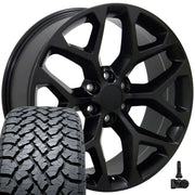 Set(4) 22x9 CV98 Satin Black - 6x139.7 +24ET with 285/45r22 TBB TS-37 AT Tires &amp; TPMS